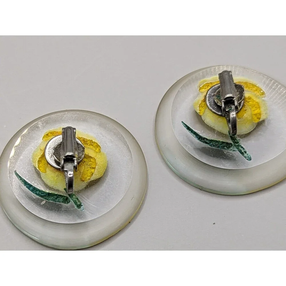 Vintage Lucite Yellow Rose Earrings